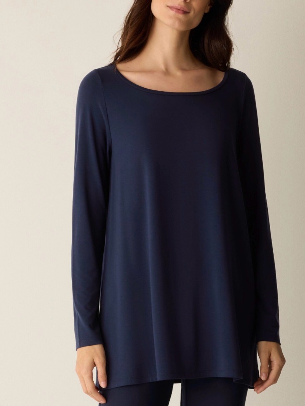 Eileen Fisher Navy Long-Sleeve Scoop Neck Women's Top XL  BALLET STYLE